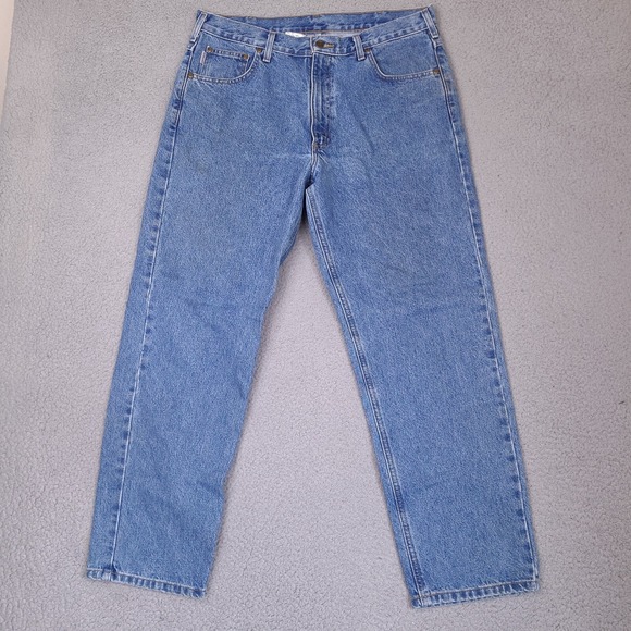 Carhartt Relaxed Fit Jeans Mens 36X30 Tapered‎ Medium Wash Blue Denim B17 STW - Picture 1 of 16